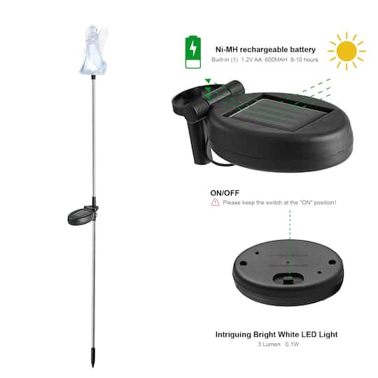 Glitzhome® 36" Solar Powered Angel Stake Light with Stainless Steel Poles, 3ct.